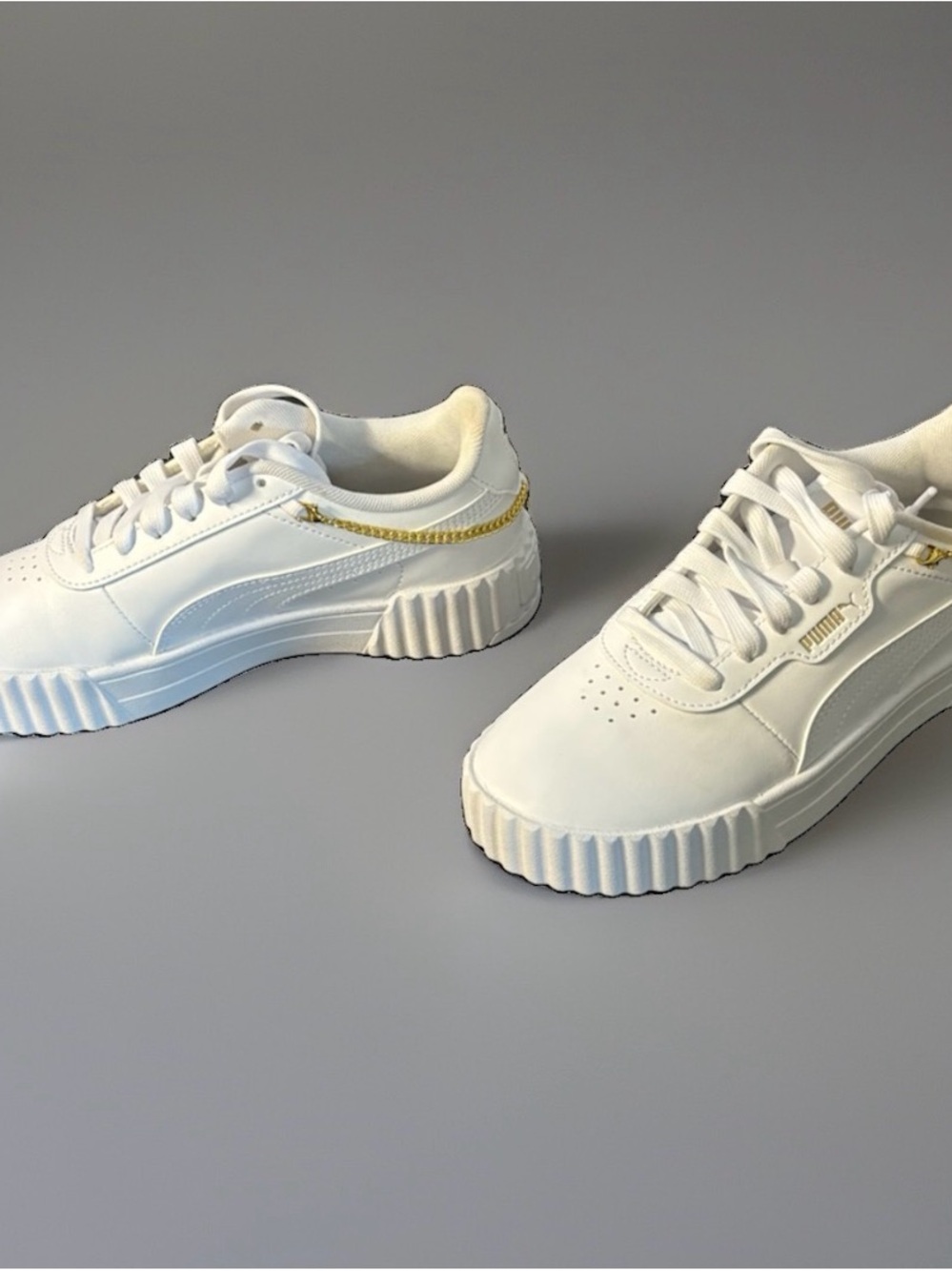 Puma Carina Gold-Trim White Kids Sneaker